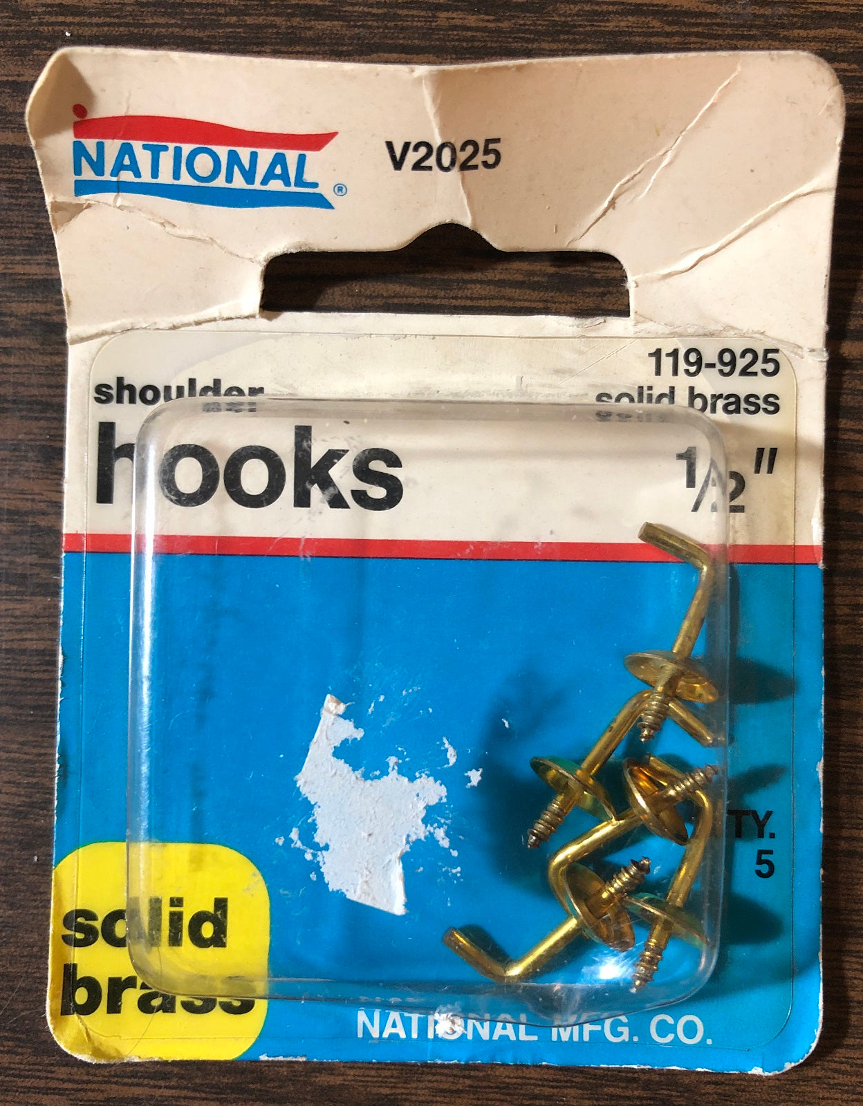 National Hardware 119-925 1/2" Shoulder Hooks Solid Brass 5 Pack