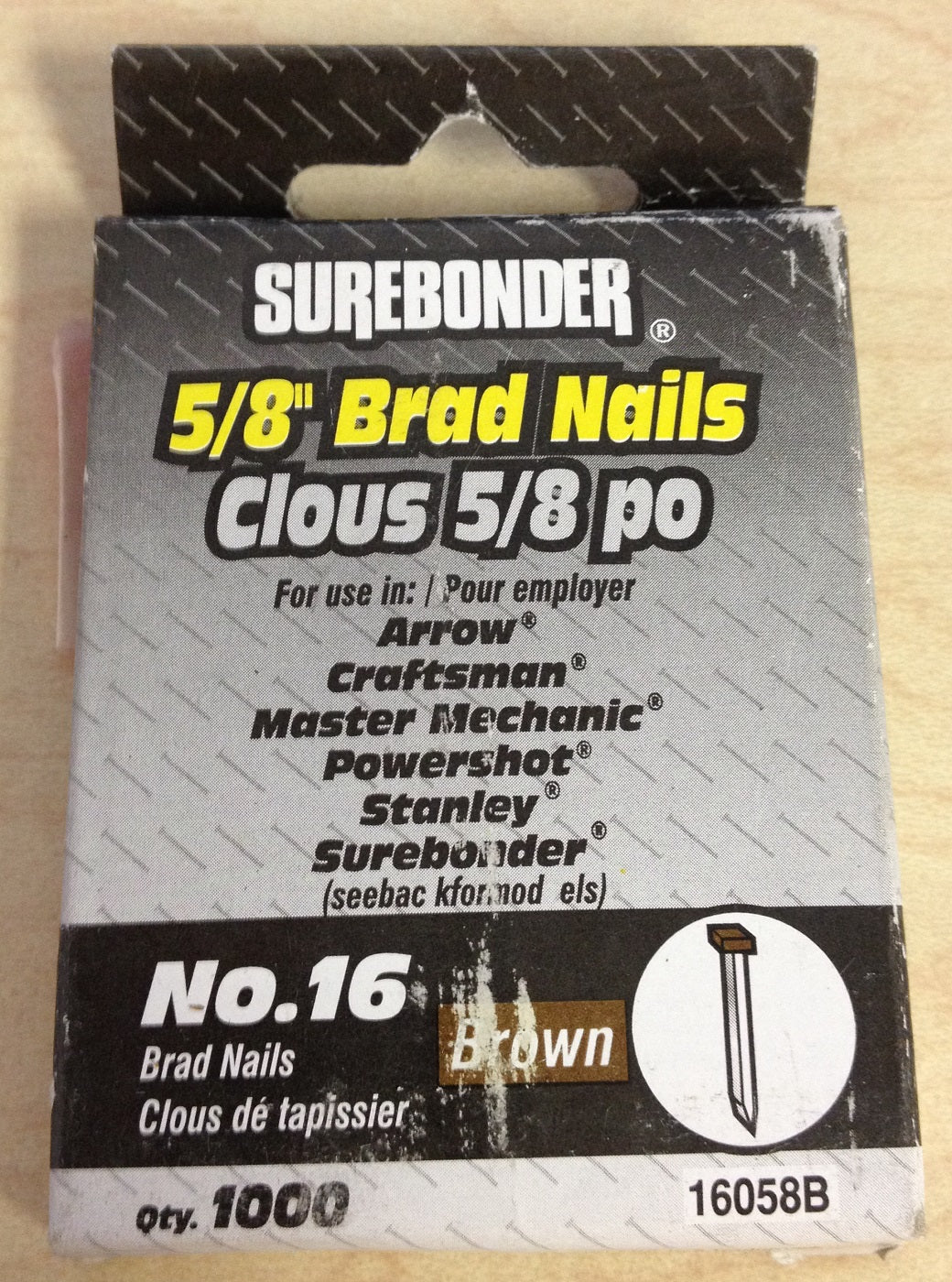 Surebonder #16" 5/8" Brown Brad Nails (1000 ct)