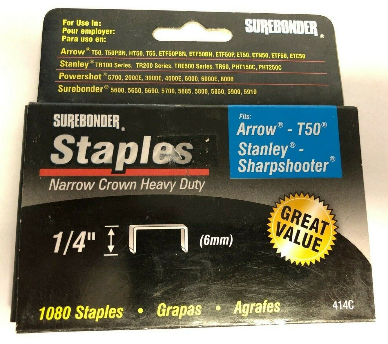Surebonder 1/4" Narrow Crown Heavy Duty Staples (1080 ct)