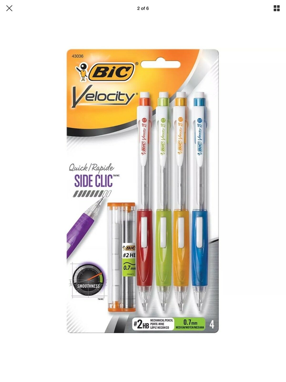 BIC Velocity #2 Side Clic Mechanical Pencil 0.7mm 4ct
