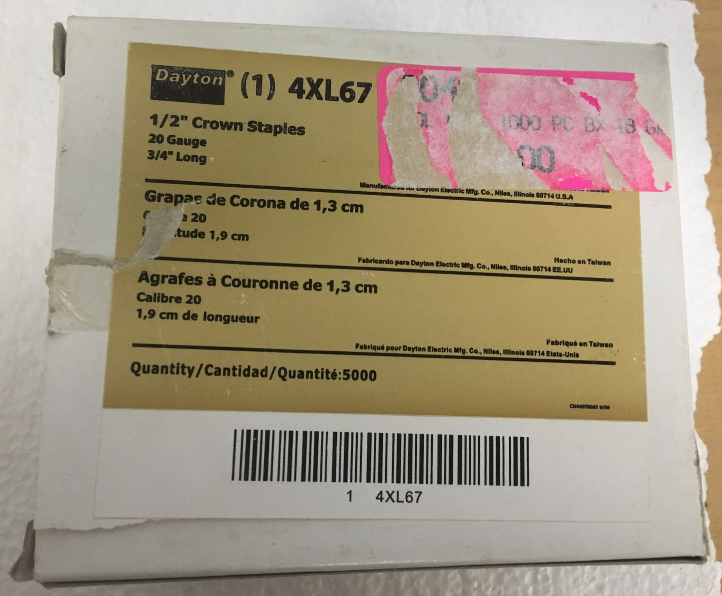 NOS Dayton 4XL67 1/2" Crown 20 Gauge Staples (5000 ct box)