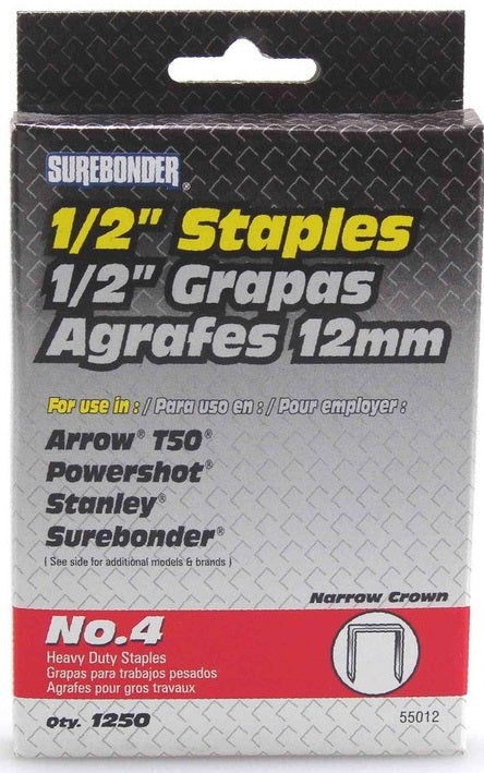 Surebonder 1/2" #4 Heavy Duty Staples (Narrow Crown) (1250 ct)