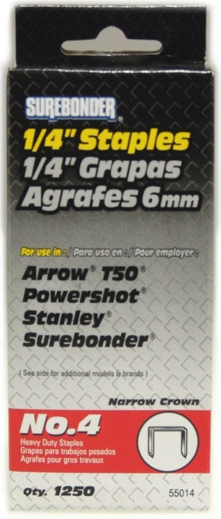 Surebonder 1/4" #4 Heavy Duty Staples (Narrow Crown) (1250 ct)