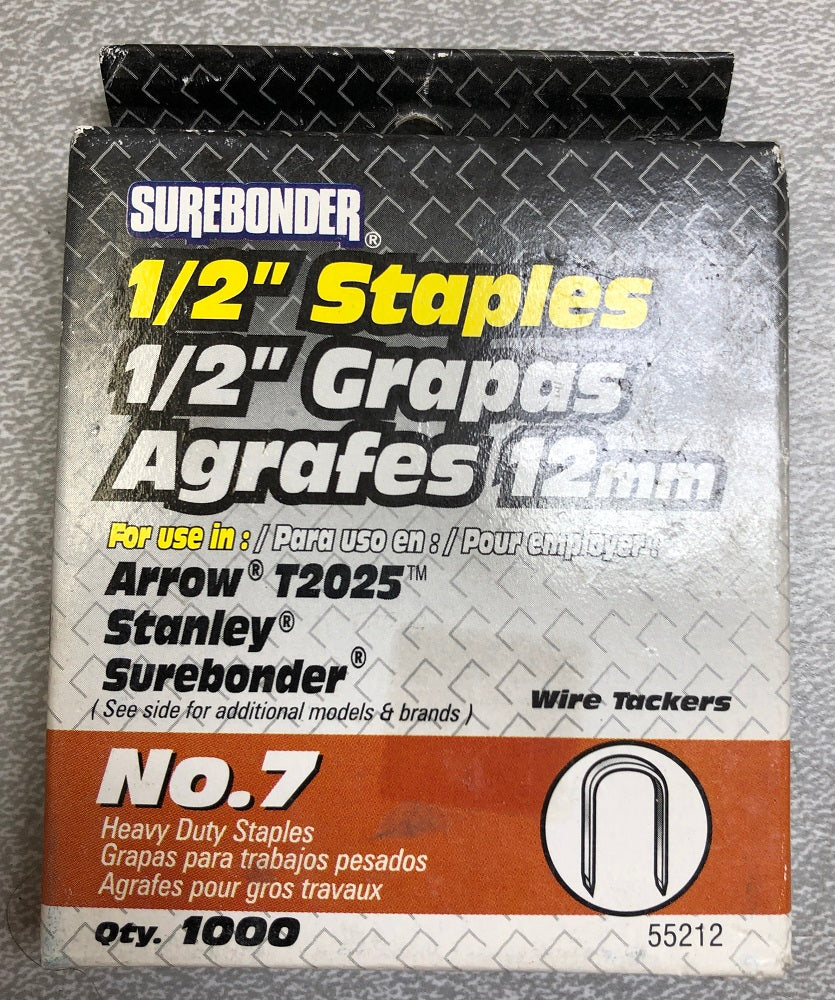 Surebonder 1/2" #7 Heavy Duty Staples (Wire Tackers) (1000 ct)