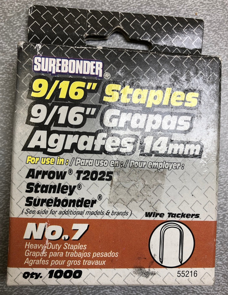 Surebonder 9/16" #7 Heavy Duty Staples (Wire Tackers) (1000 ct)