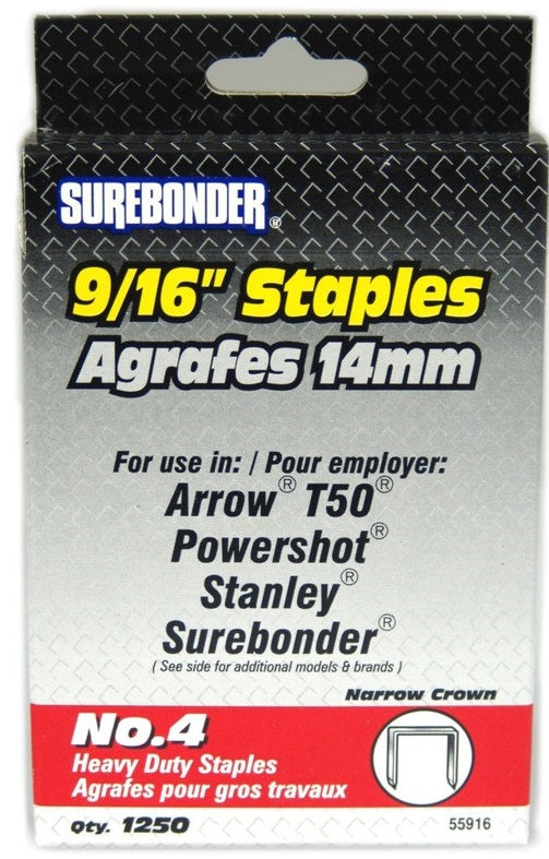 Surebonder 9/16" #4 Heavy Duty Staples (Narrow Crown) (1250 ct)