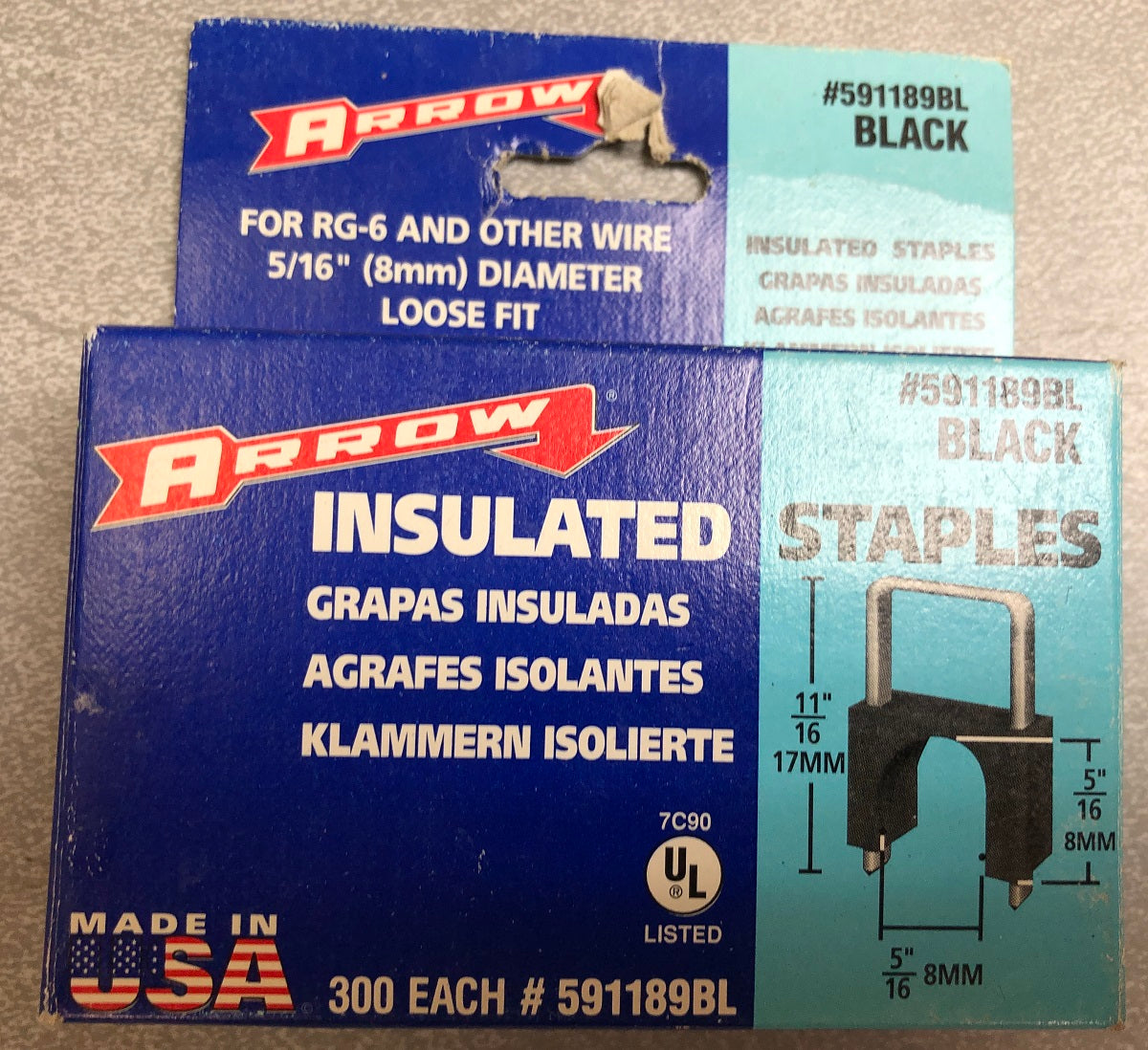 NOS Arrow #591189BL Insulated Cable Staples Black Staples (300 ct)