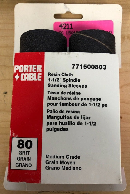 Porter Cable 1.5" x 4.5" 80 Grit Spindle Resin Cloth Sanding Sleeve (2 pk)