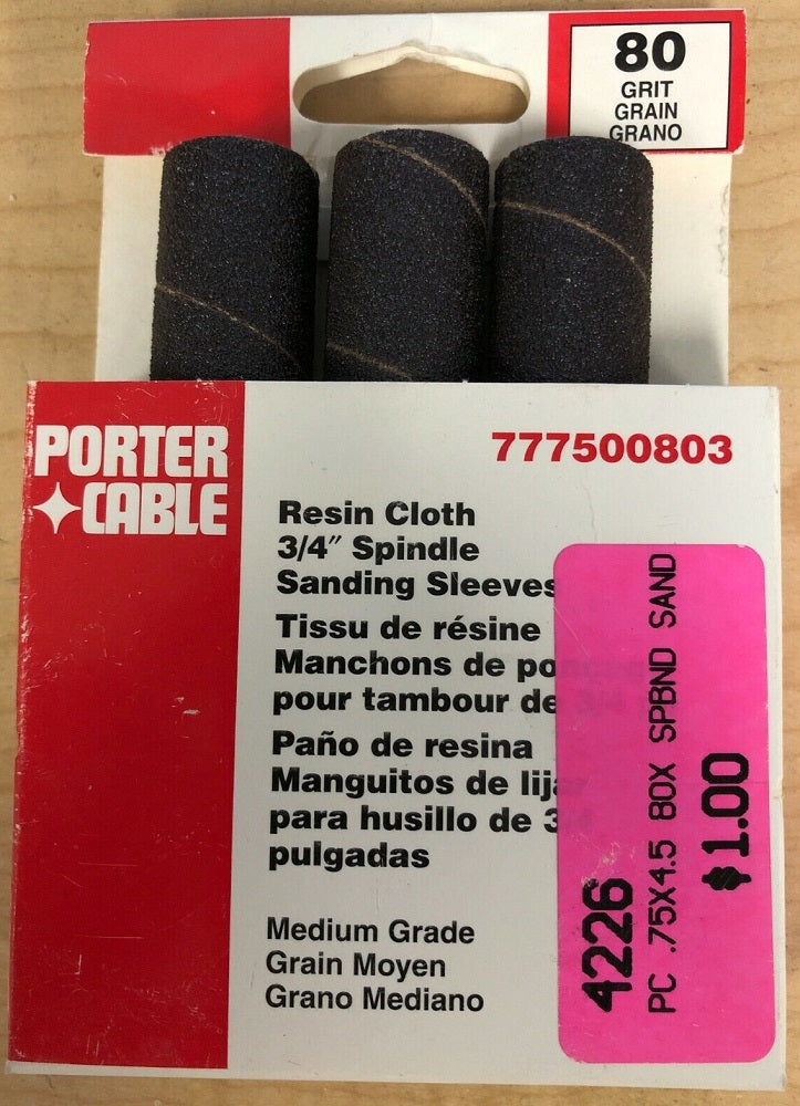 Porter Cable 3/4" x 4.5" 80 Grit Spindle Resin Cloth Sanding Sleeve (3 pk)
