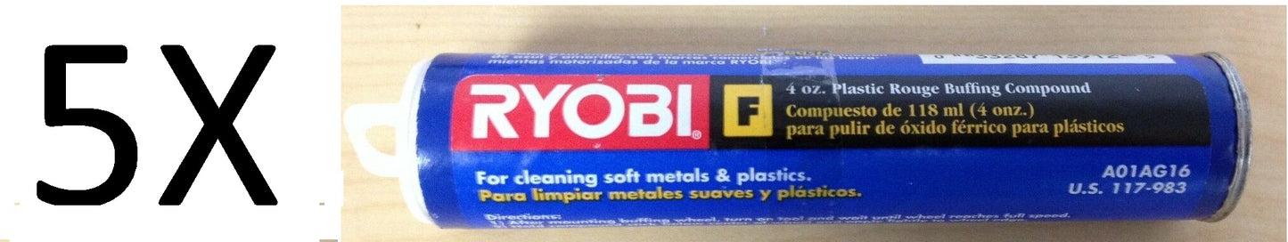 5X Ryobi 4 oz. Plastic Rouge Buffing Compound Tubes (Type "F")