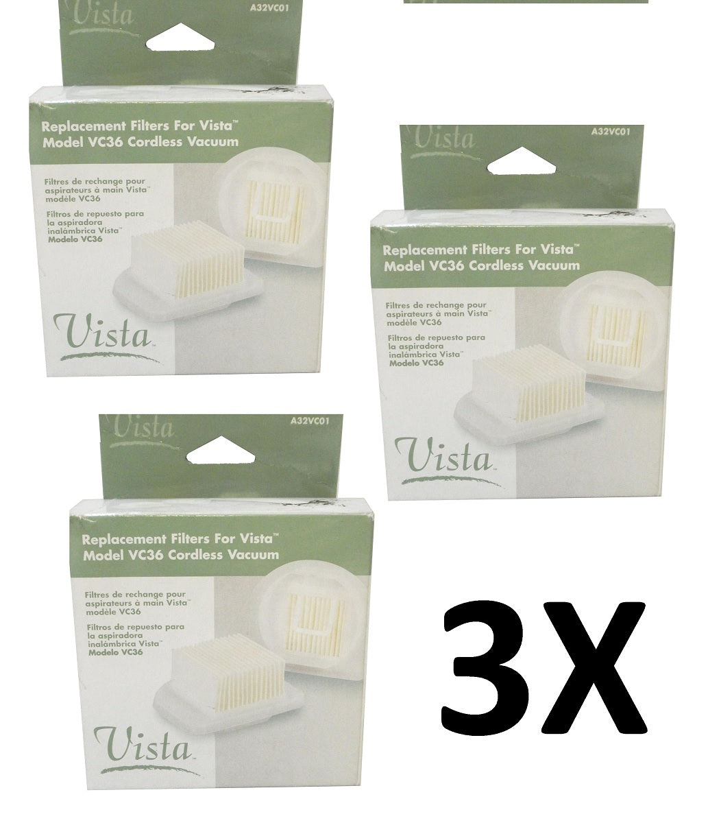 3X 2-Pk Vista Replacement Filters For Ryobi Vista Model VC36 Cordless Vacuums