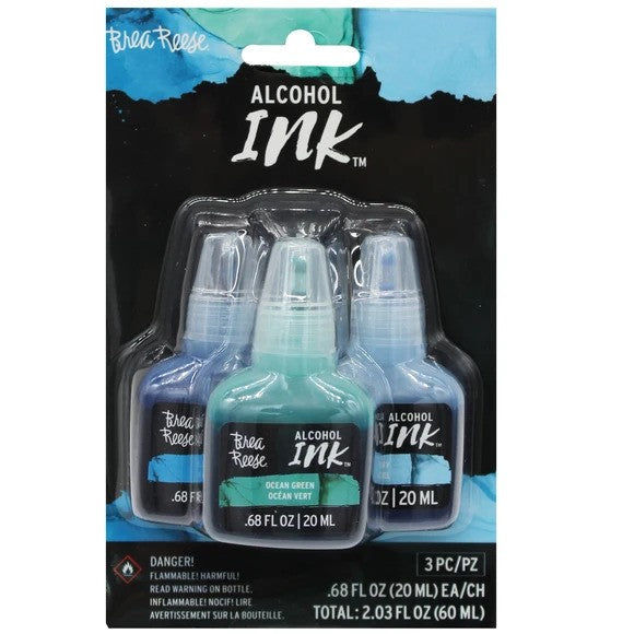 3 Pack 2 Oz Alcohol Ink Paint in Ocean Green Lake Blue and Sky