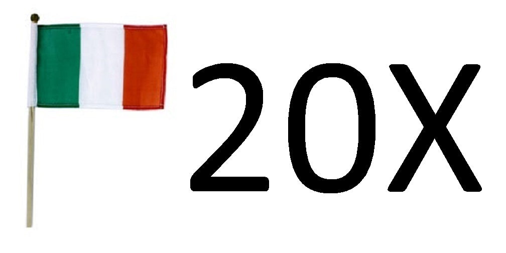 20X Irish Flags (4" x 6") on 9.5" Wooden Pole