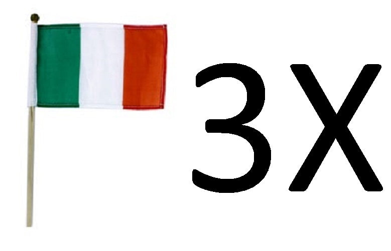 3X Irish Flags (4" x 6") on 9.5" Wooden Pole