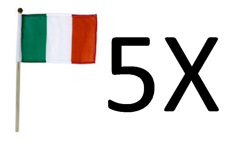 5X Irish Flags (4" x 6") on 9.5" Wooden Pole