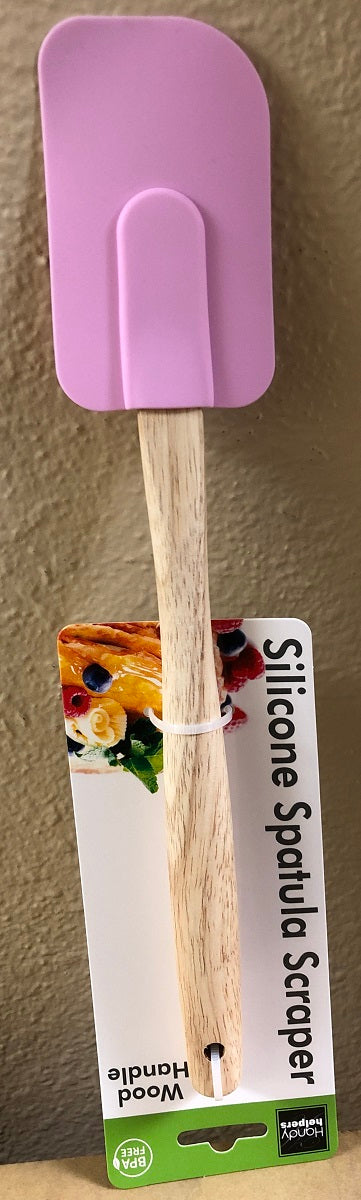 Wood Handle Silicone Spatula/Scraper (Pink)