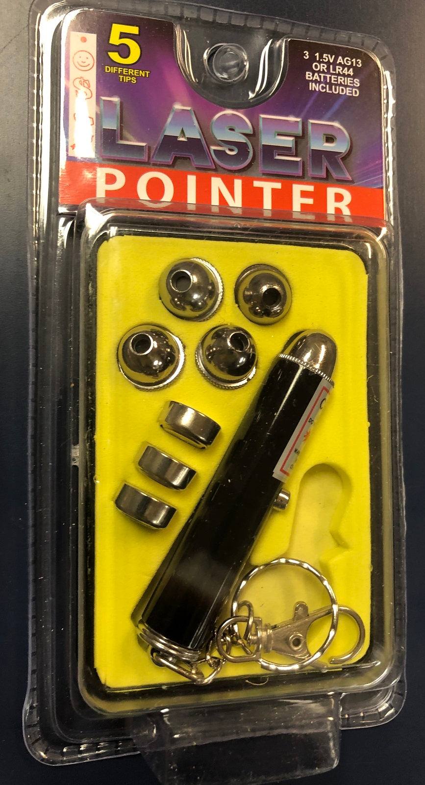 Laser Pointer Key Chain with 5 Interchangeable Heads (Black Barrel)