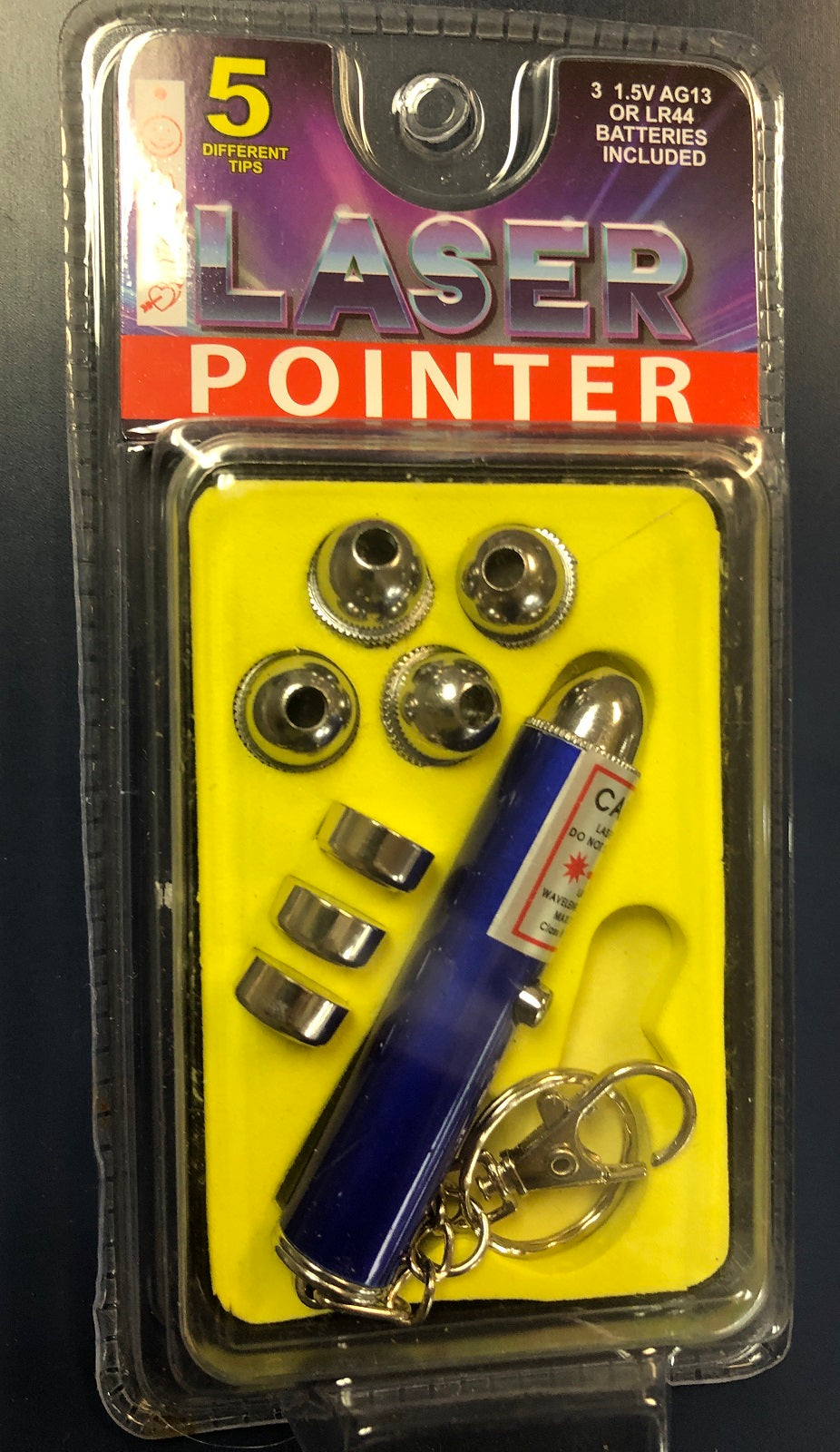 Laser Pointer Key Chain with 5 Interchangeable Heads (Blue Barrel)