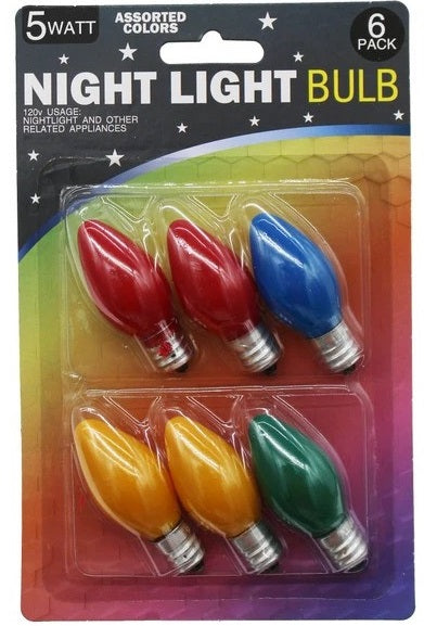 6 Pack 5-Watt Colorful Night Light Bulbs
