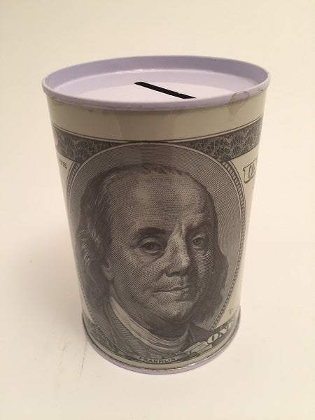 Ben Franklin $100 Dollar Bill Money Coin Saver Tin Money Savings Piggy Bank