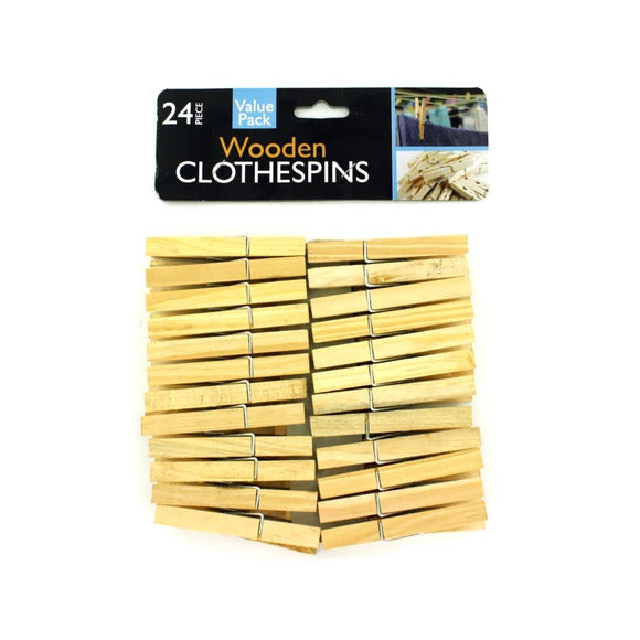Wooden 3" Clothespins Set (24 Pieces)
