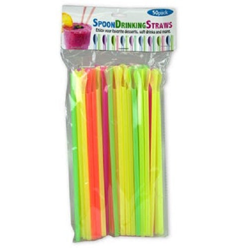 50 Snow Cone Smoothie Milkshake Cocktail Spoon Drinking Straws