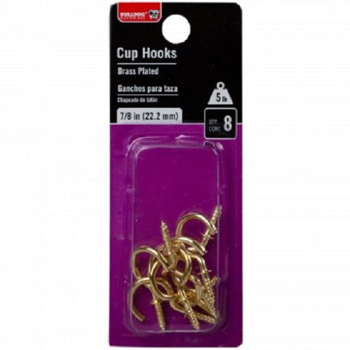 Bulldog Hardware Brass Plated Cup Hooks (Pack of 8 )