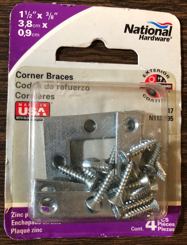 National Hardware 4-pk 1 1/2" x 3/8" Zinc-plated Steel Corner Braces