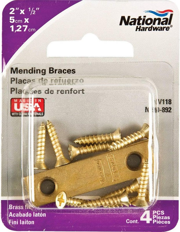 National Hardware 4-pk 2" x 1/2" Zinc-plated Steel Mending Braces