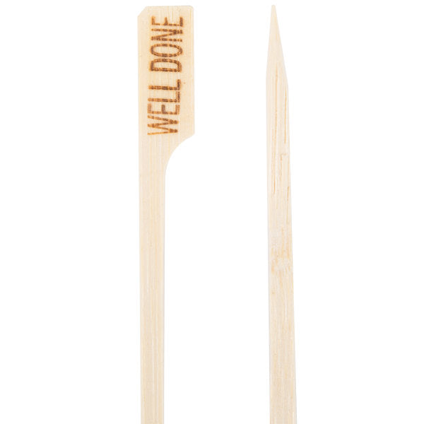 Tablecraft "Well Done" 3 1/2" Bamboo Meat Markers - 100/Pack