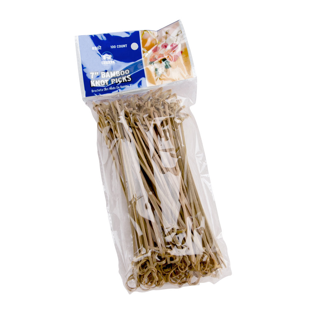 Pack of 100 Knot Knotted Bamboo Toothpicks Picks 7"