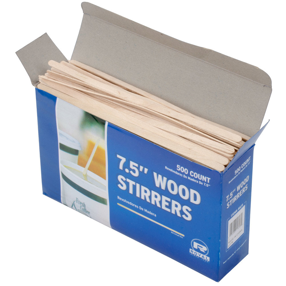 Royal 7.5" Wood Coffee Stirrers - 500 Ct Box