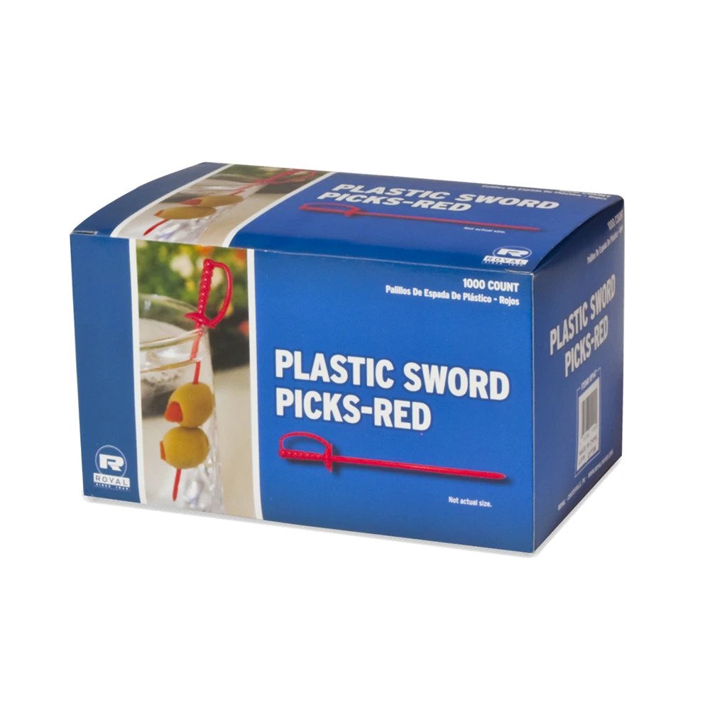 Royal Paper 1000/Box Red Plastic Sword 3.25" Cocktail/Appetizer Picks