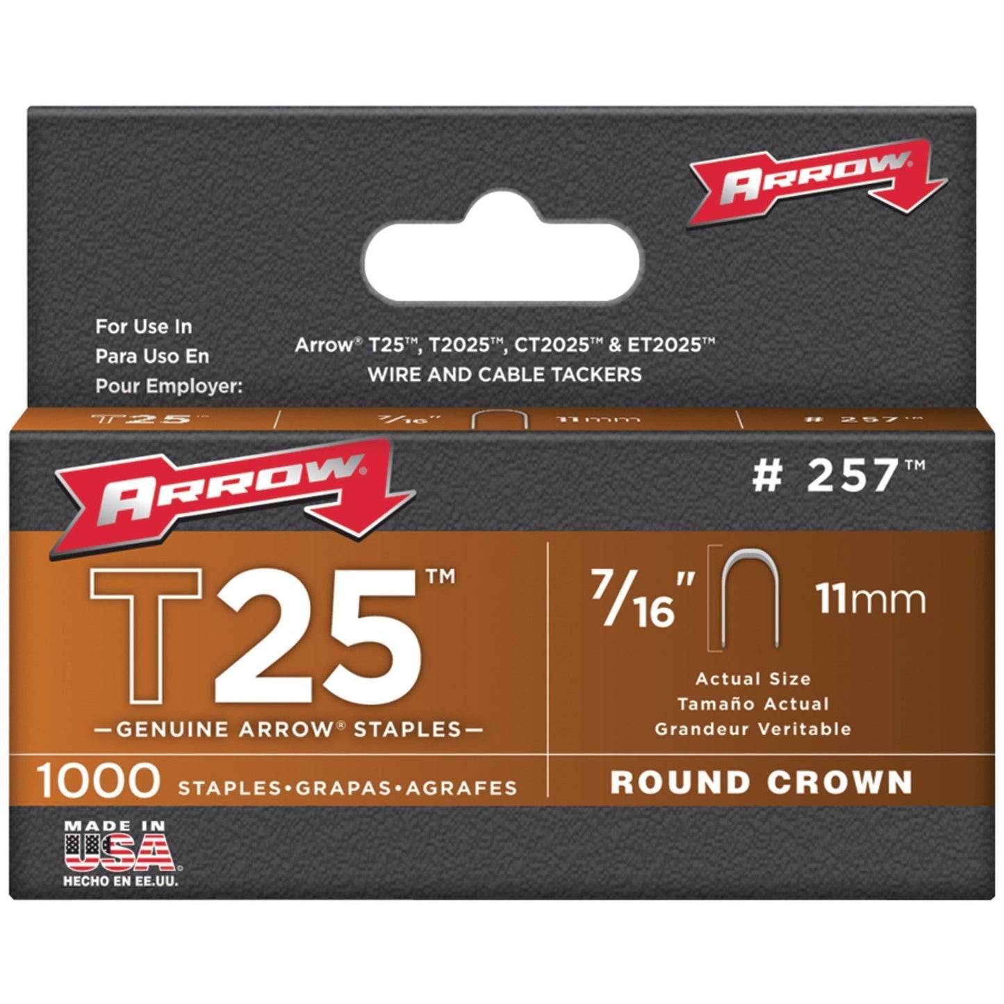 Arrow T25 7/16" 11mm #257 Staples - 1000 Count Box