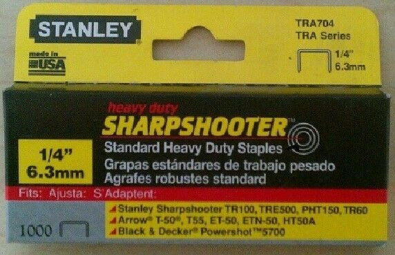 Stanley 1/4" TRA704 Standard Heavy Duty Staples (1000 ct Pack)