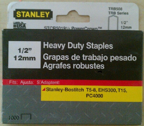 Stanley TRB508 1/2" PowerCrown Heavy Duty Staples (1000 ct Pack)