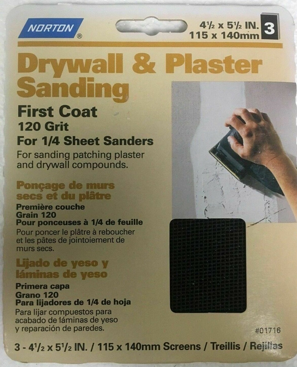 3X Drywall Plaster Fine Sanding Screens (3pk 4.5"x5.5" for 1/4 Sheet Sanders)