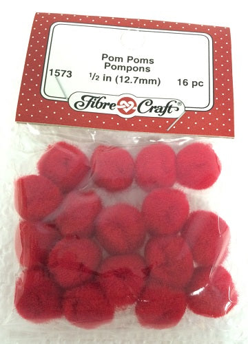 1/2" Red Pom Poms Pompoms Embellishments (16 pieces)