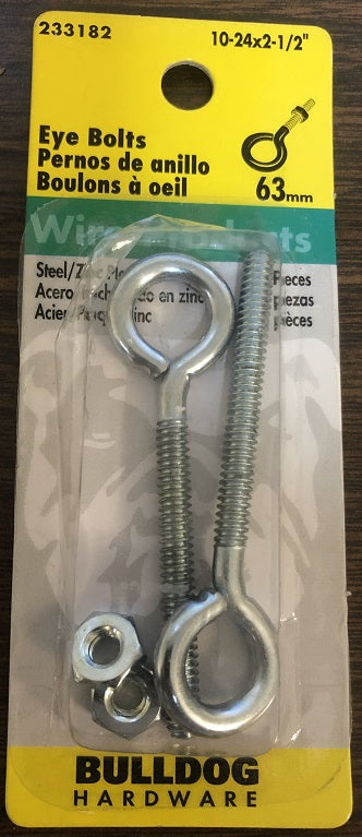 Bulldog Hardware - 63 mm Steel/Zinc Eye Bolts (pack of 2)