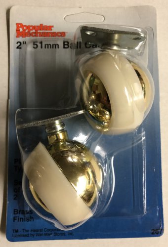 Popular Mechanics 2" (51mm) Plate Type Ball Casters (set of 2) w/ Brass Finish