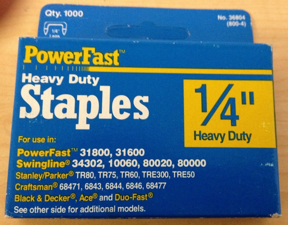2X Powerfast 1/4" Heavy Duty Staples 36804 (2x 1000 Count Boxes)