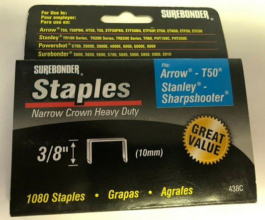 Surebonder 3/8" Narrow Crown Heavy Duty Staples (1080 ct)