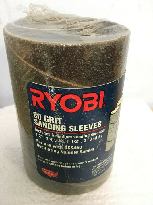 Ryobi 80 Grit Sanding Sleeves (6 Medium: 1/2"-3/4"-1"-1.5"-2"-3")