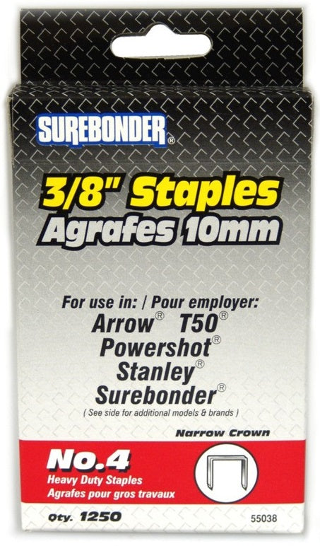 Surebonder 3/8" #4 Heavy Duty Staples (Narrow Crown) (1250 ct)