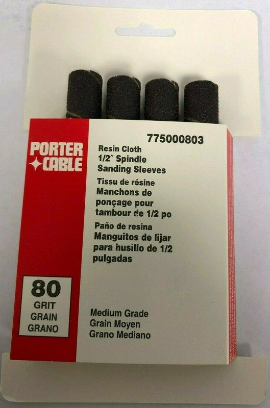 Porter Cable 1/2" x 4.5" 80 Grit Spindle Resin Cloth Sanding Sleeve (4 pk)