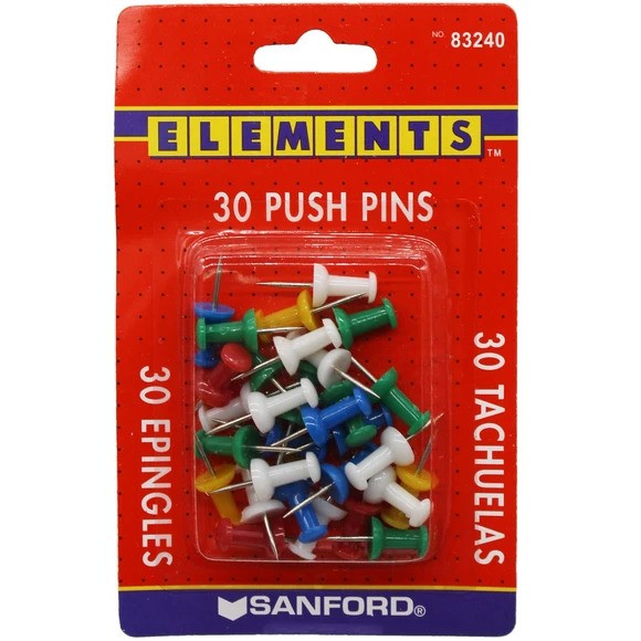 30 Count Colorful Push Pins