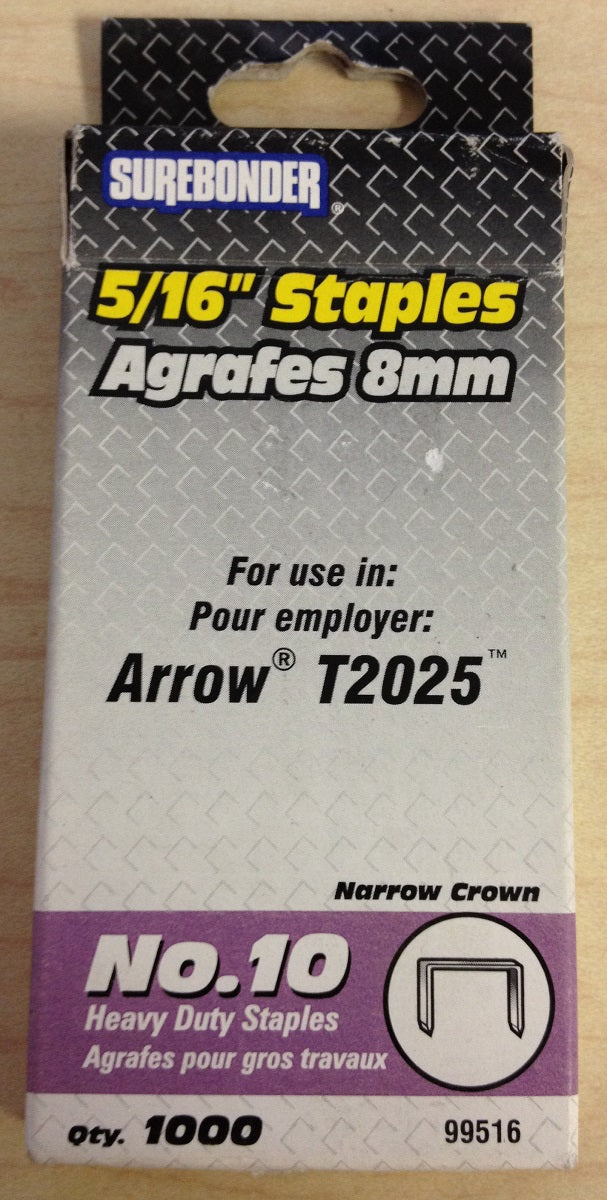 Surebonder 5/16" #10 Narrow Crown Heavy Duty Staples (1000 ct)