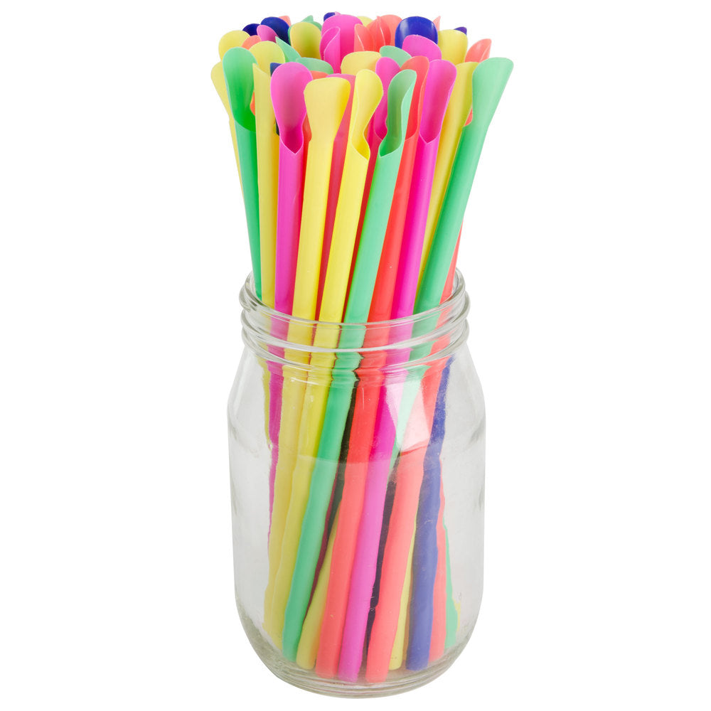8" Super Jumbo Neon Unwrapped Spoon Straws (300 ct box)