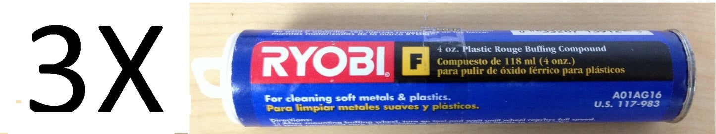 3X Ryobi 4 oz. Plastic Rouge Buffing Compound Tubes (Type "F")