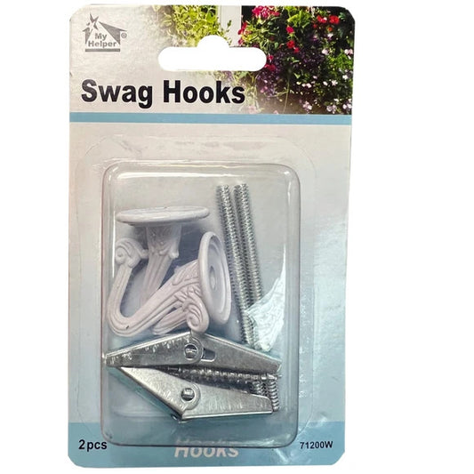 2 Pack White Swag Hooks with Hardware
